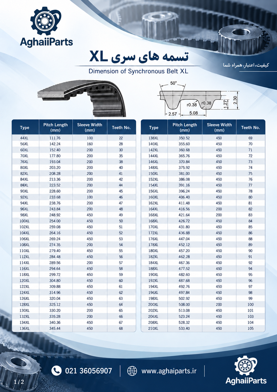 جدل ابعاد و تعداد دندانه تسمه تایم XL صفحه اول